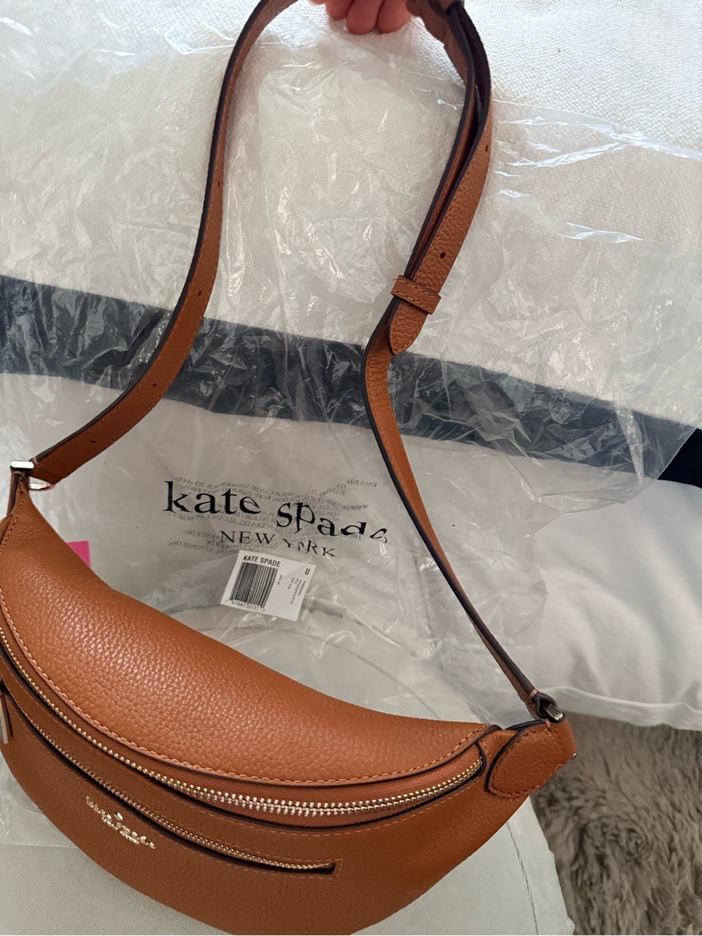 kate spade New York Chestnut Brown Pebbled Leather Crossbody Belt Bag - Picture 2 of 13